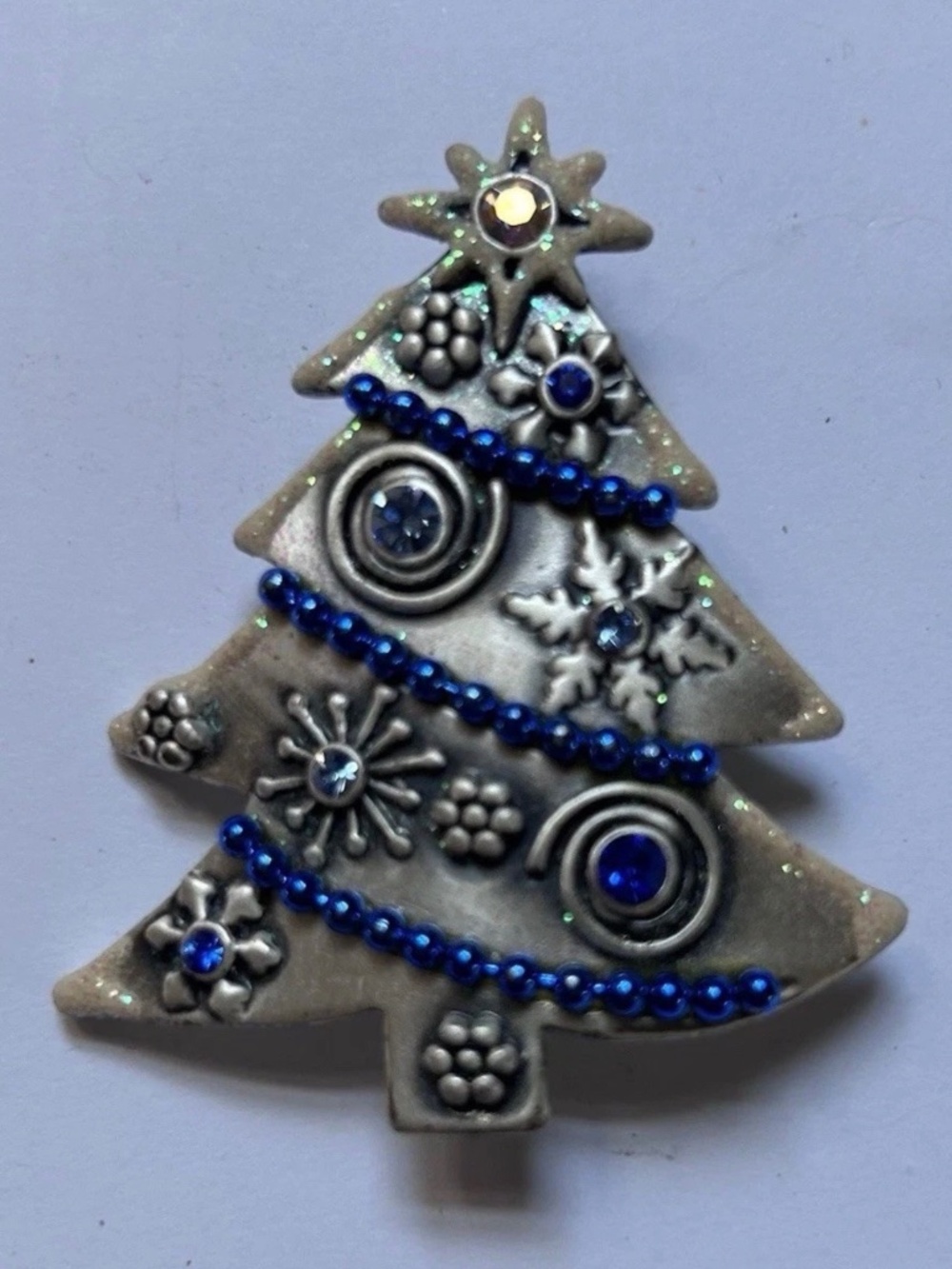 Vintage Kenneth Cole Silver and Blue Christmas Tree Brooch